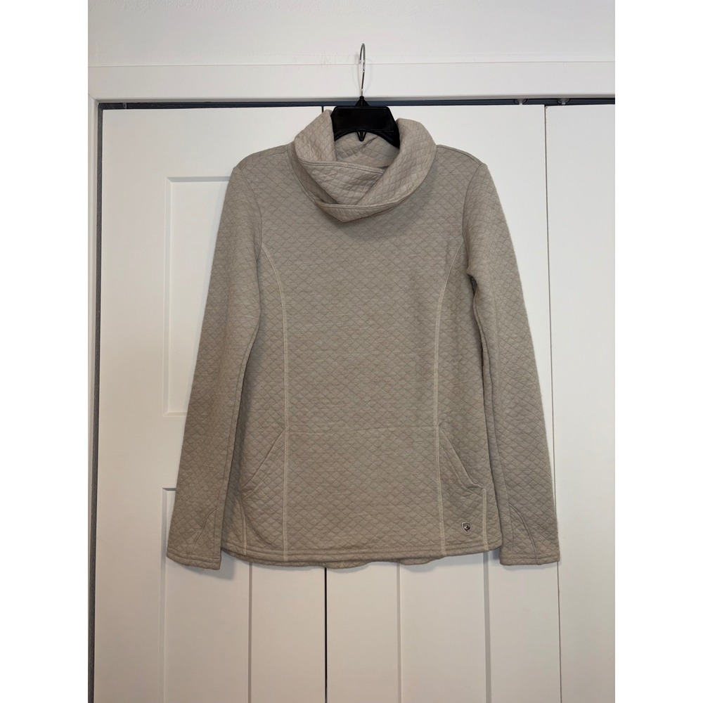 KÜHL Alska Pullover Women's Cowl Neck Sweater Merino Blend Quilted Oatmeal